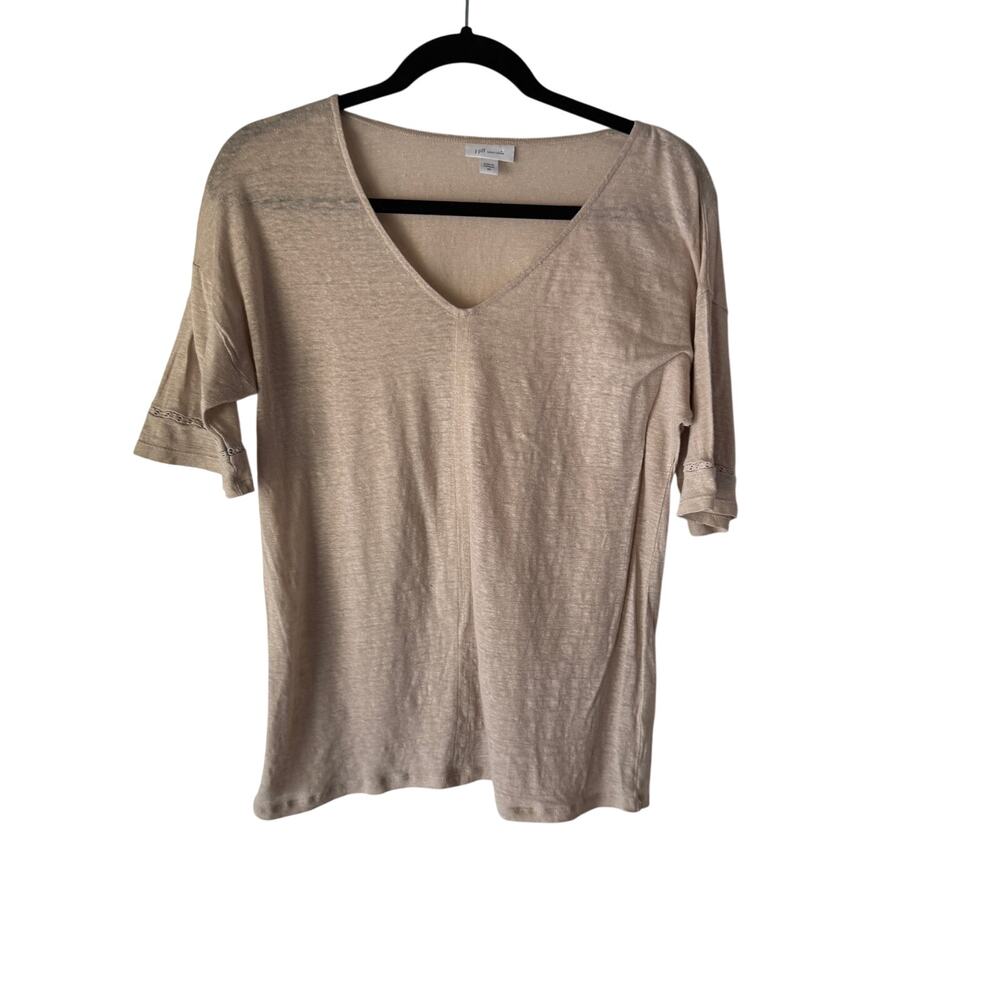 J. Jill Love Linen V-Neck Tee XS Beige Lightweight Slub‎ Knit Summer Top